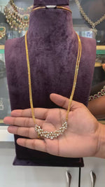 Load and play video in Gallery viewer, Beautiful long simple chain with uncut stone pendant
