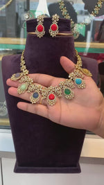 Load and play video in Gallery viewer, Beautiful short necklace with Navratna stones
