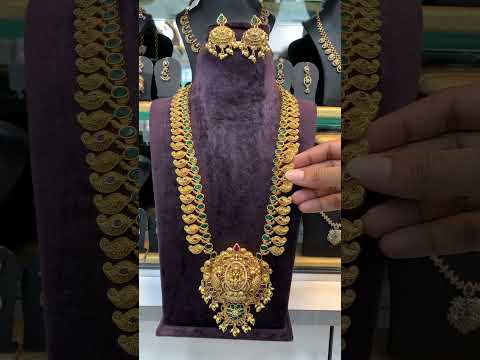 Traditional nakshi polish long haram with green stone