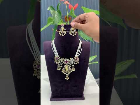 Beautiful pearls chain with Venkateswara Swamy pendant and pink stone