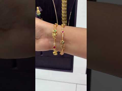 Beautiful bangles with green and pink stone