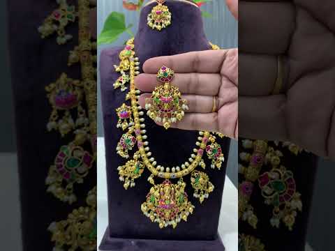 Beautiful meenakari design long haram with guttapusalu hangings