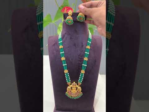 Beautiful beads haram with green beads and Laxmi Devi motive pendant