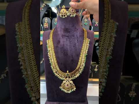 Beautiful jalebi pattern long haram with green beads