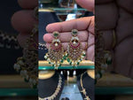 Load and play video in Gallery viewer, Beautiful earrings with green stone and guttapusalu hangings