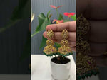 Load and play video in Gallery viewer, Traditional jumkhas with green beads and Laxmi Devi motive