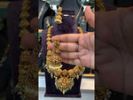Load and play video in Gallery viewer, Traditional long nakshi haram with Laxmi Devi motive pendant and green beads
