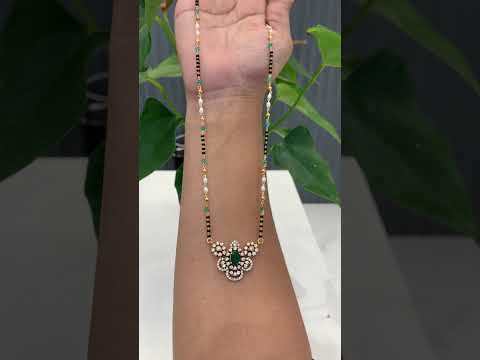 Beautiful black beads chain with green stone