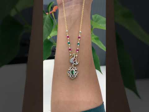 Beautiful chandraharam chain with peacock design pendant