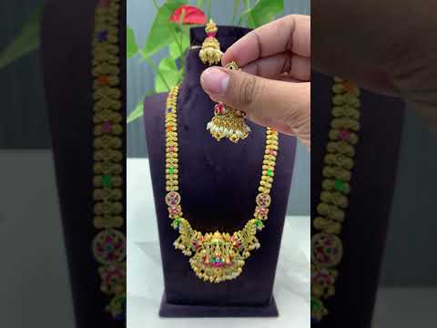 Beautiful meenakari design long haram with Laxmi Devi motive