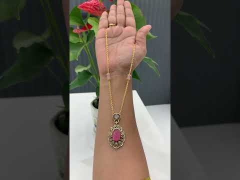 Beautiful Chandraharam chain with pink stone
