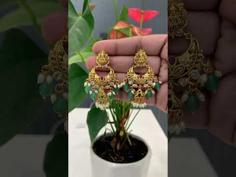 Beautiful chandbali earrings with green beads