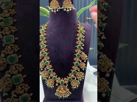 Beautiful long haram with green beads and stone