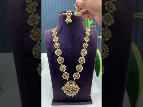 Long Haram with Green Beads & Kundan Stone