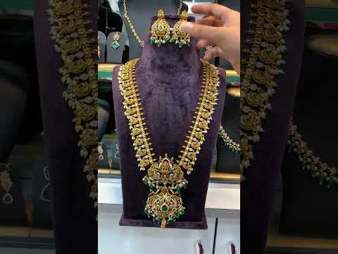Beautiful long haram with green beads and nakshi polish