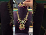 Load and play video in Gallery viewer, Stunning short necklace with ruby beads and god Laxmi Devi motive
