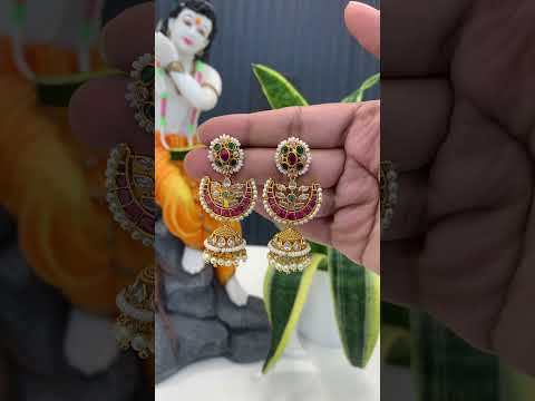 Beautiful chandbali earrings with green stones