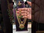Load and play video in Gallery viewer, Traditional two layer long haram with green and pink stone combination
