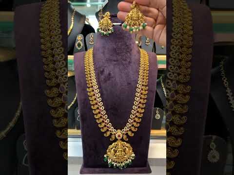 Traditional nakshi polish long haram with green stone