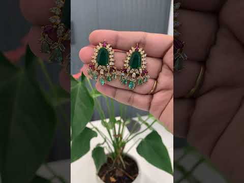 Beautiful victorian polish earrings with green stone