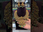 Load and play video in Gallery viewer, Beautiful short necklace with green stone and guttapusalu hangings
