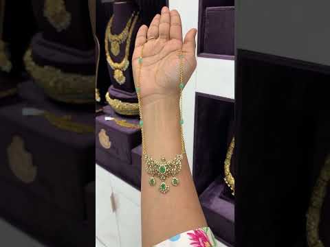 Beautiful chandraharam chain with green stone pendant