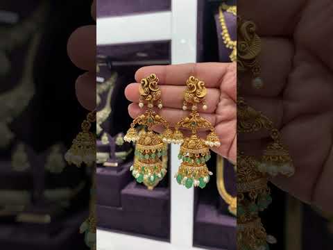 Beautiful jumkhas with green beads
