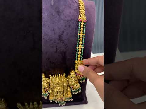 Traditional long haram with temple design and Laxmi Devi motive