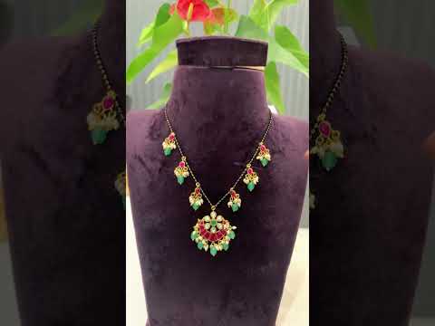 Beautiful invisible black beads chain with jadav kundan stone necklace