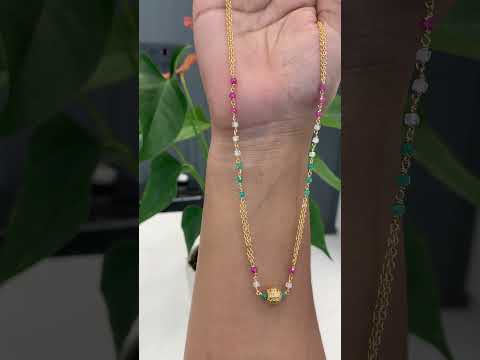 Beautiful chandraharam chain with pearls and pink and green beads