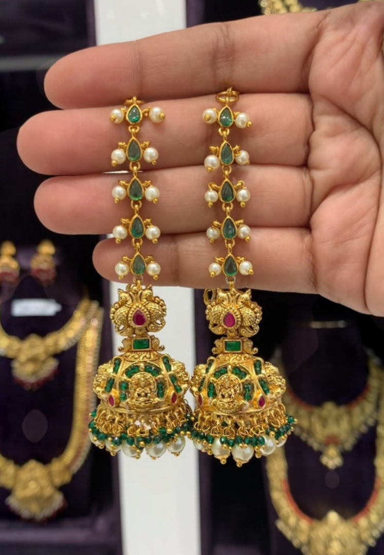 Beautiful jumkhas with green beads