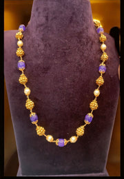 Beads mala with pearls and nakshi purple colour beads