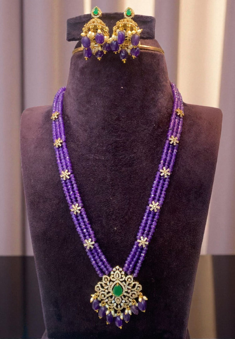 Beautiful beads haram with purple beads and green stone pendant