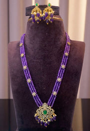 Beautiful beads haram with purple beads and green stone pendant