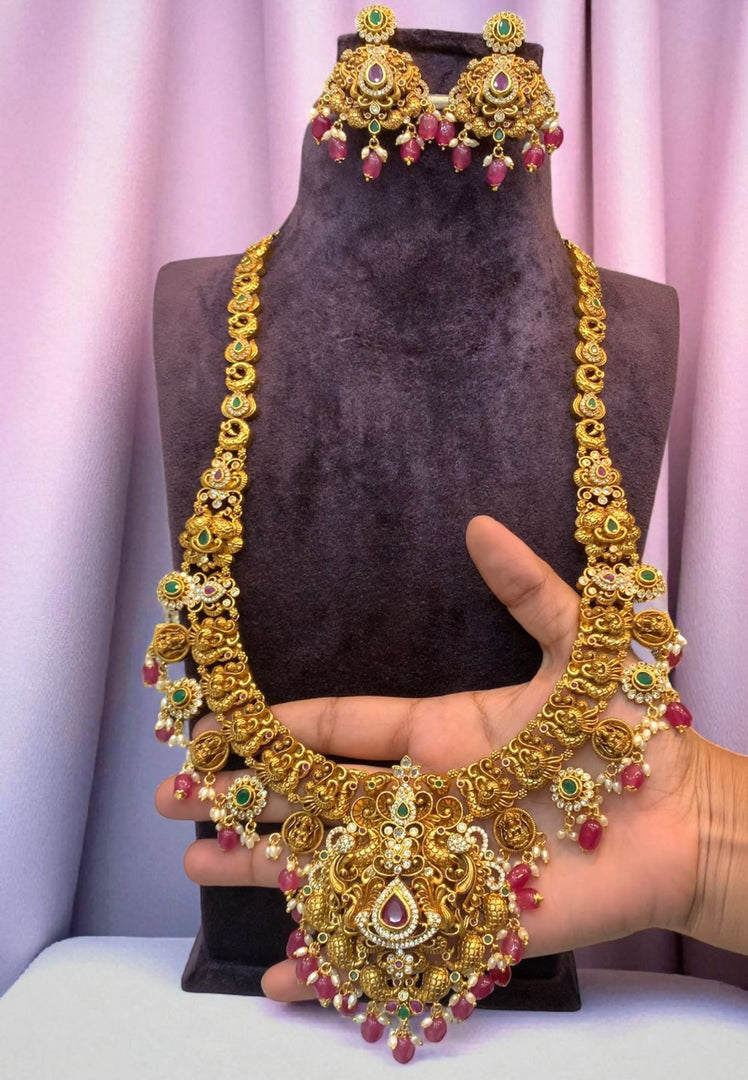 Traditional nakshi long haram with ruby beads