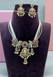 Beautiful pearls chain with Venkateswara Swamy pendant and pink stone