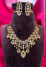 Load image into Gallery viewer, Stunning Victorian polish short necklace with purple colour stones and pairing with beautiful earrings
