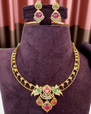 Beautiful kanti necklace with green stone pairing with beautiful earrings