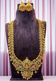 Traditional nakshi long haram with green and pink stone