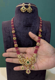 Beautiful beads haram with ruby stones and nakshi polish