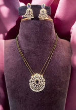 Load image into Gallery viewer, Stunning short black beads chain with single pendant and purple colour stone -pairing with beautiful earrings
