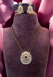 Stunning short black beads chain with single pendant and purple colour stone -pairing with beautiful earrings