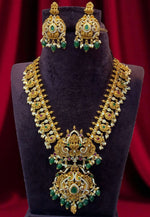 Load image into Gallery viewer, Traditional short haram with green beads and guttapusalu hangings
