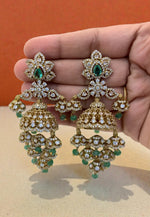 Load image into Gallery viewer, Beautiful victorian polish earrings with green stone