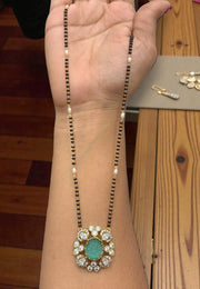 Beautiful black beads chain with mint green stone