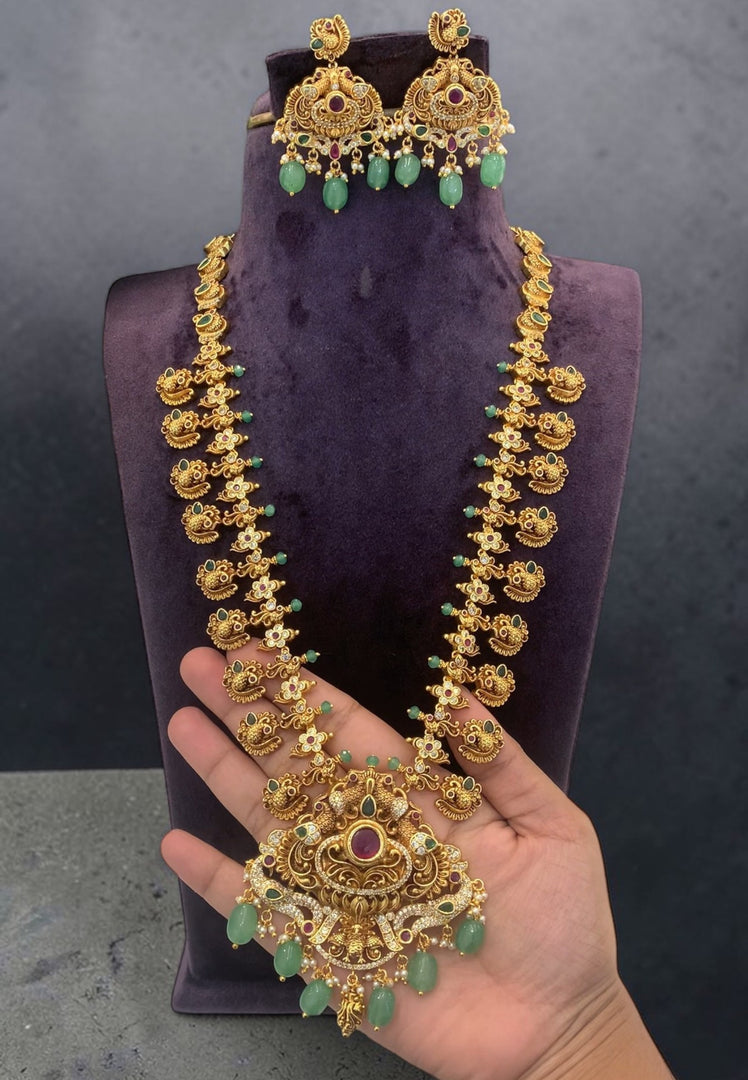 Traditional long haram with green beads