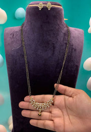 Stunning long black beads chain with 22 -24 inch and uncut stone pendant