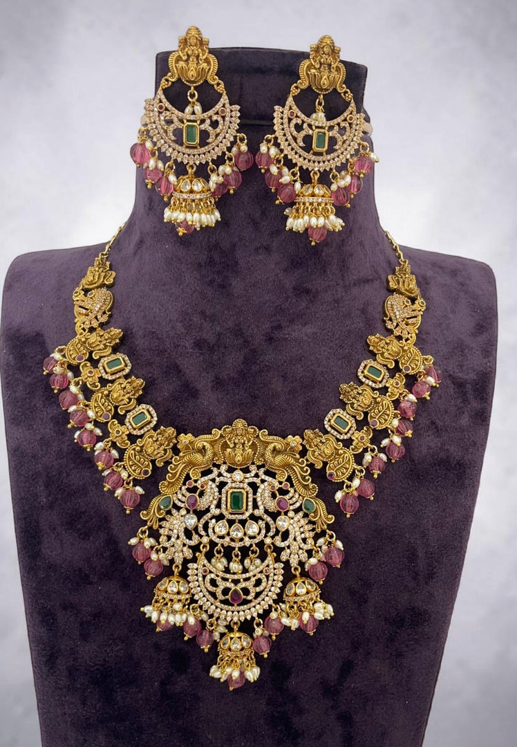 Traditional nakshi polish short necklace with Laxmi Devi motive