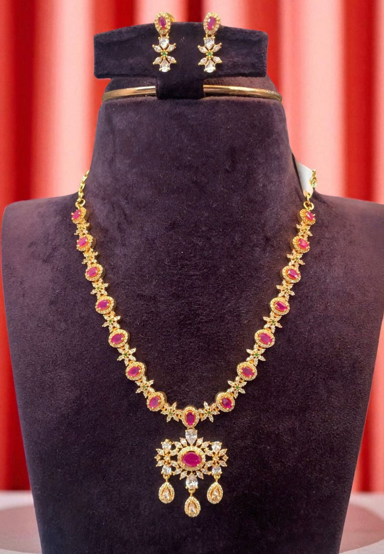 Beautiful party wear short necklace with pink stone