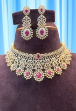 Load image into Gallery viewer, Beautiful diamond type (Gj polish) chocker with pink stones
